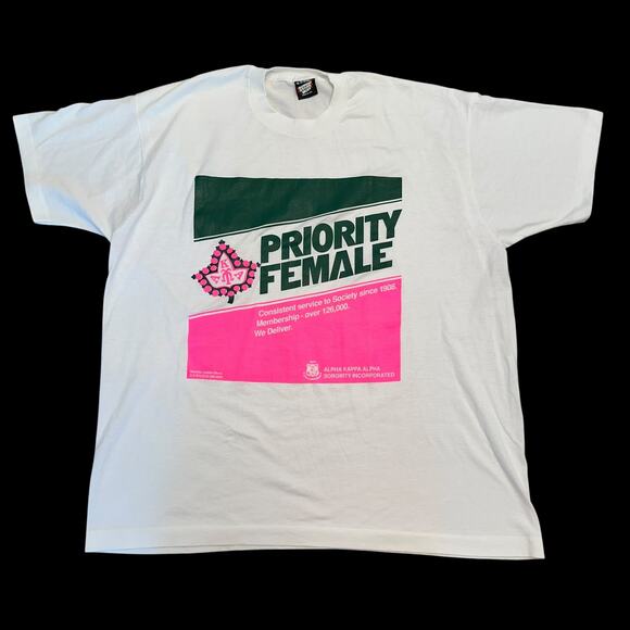 Vintage 90s Alpha Kappa Alpha Sorority Tee Shirt Pink Green AKA 1908 Sz XXL - Picture 1 of 6